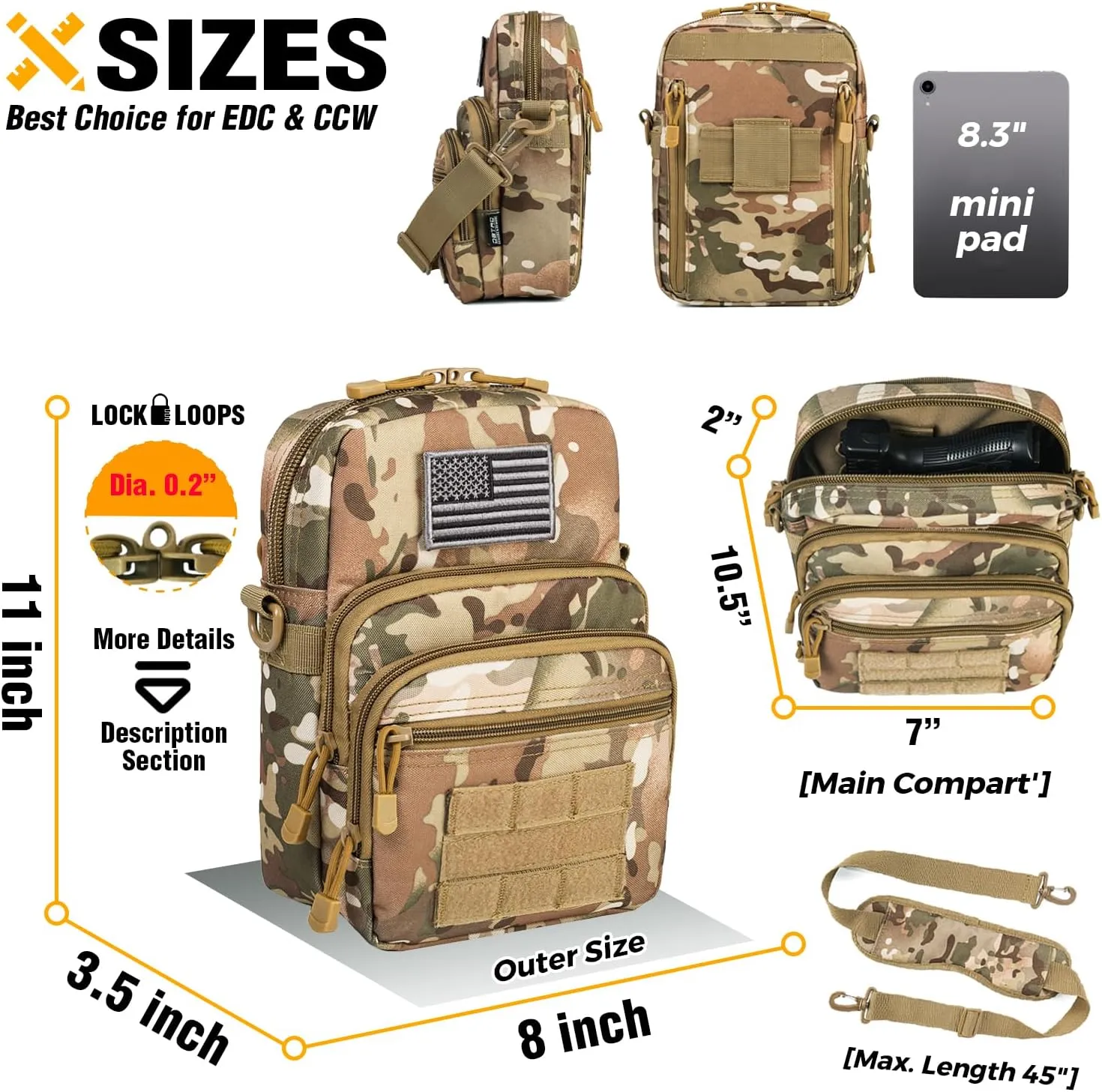 DBTAC Compact Gun Pouch w/Shoulder Strap | 3L CCW Crossbody Travel Bag Tactical Shoulder Bag w/Gun Holder, CP Camo