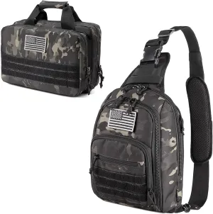 DBTAC Concealed Carry Sling Bag Small (Black Camo)   Range Bag XS Size (Black Camo), Lockable Zipper, Durable Material, Compact Design