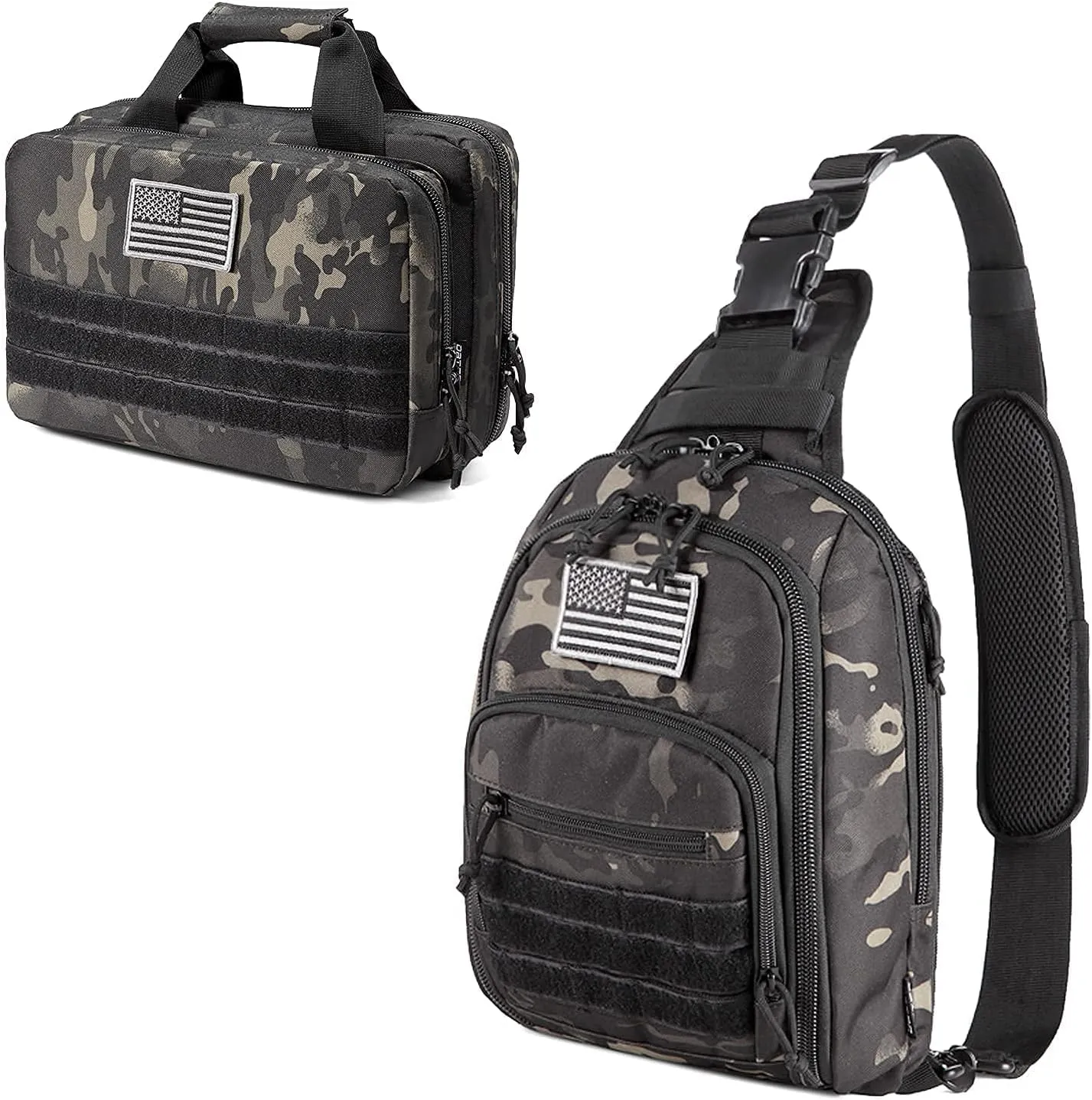 DBTAC Concealed Carry Sling Bag Small (Black Camo)   Range Bag XS Size (Black Camo), Lockable Zipper, Durable Material, Compact Design