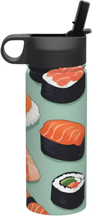 Delicious sushi Print Flask Stainless Steel Water Bottle with Straw 18OZ FOR Outdoor Gym Commute