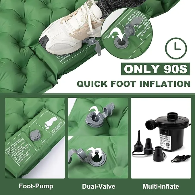 Deluxe 2-Person Sleeping Pad for Camping, Double Ultra-Light Inflatable Camping Mattress with Pillow, Built-in Foot Pump for Backpacking, Hiking & Travel - Includes Carry Bag & Repair Kit