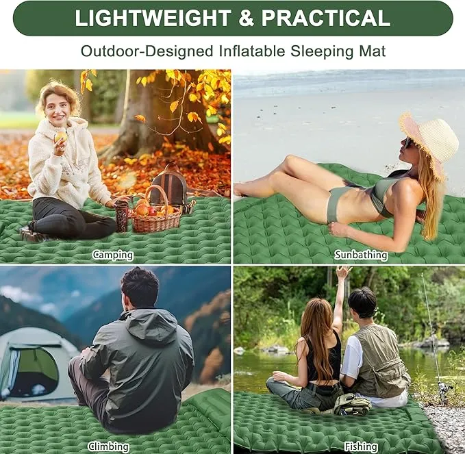 Deluxe 2-Person Sleeping Pad for Camping, Double Ultra-Light Inflatable Camping Mattress with Pillow, Built-in Foot Pump for Backpacking, Hiking & Travel - Includes Carry Bag & Repair Kit