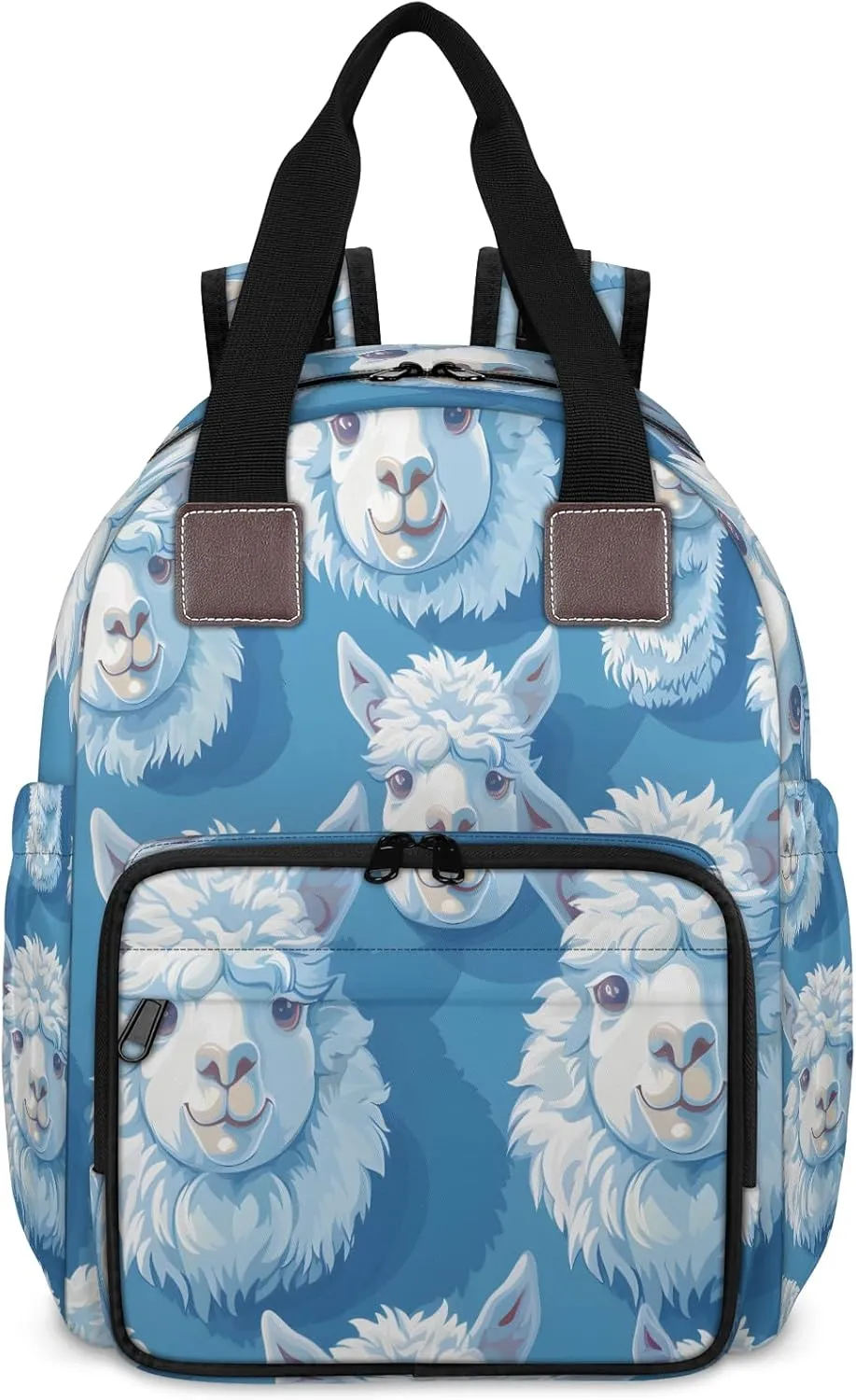 Diaper Bag Backpack Large Capacity, Alpaca Head Blue Nappy Hand Shoulder Bag Mummy Travel Nursing Bags Baby Shower Gifts, with Insulated Pockets and USB Charging Port