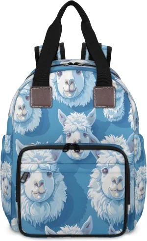 Diaper Bag Backpack Large Capacity, Alpaca Head Blue Nappy Hand Shoulder Bag Mummy Travel Nursing Bags Baby Shower Gifts, with Insulated Pockets and USB Charging Port