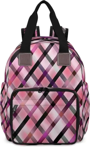 Diaper Bag Backpack Large Capacity, Gradient Pink Purple Geometric Grid Nappy Hand Shoulder Bag Mummy Travel Nursing Bags Baby Shower Gifts, with Insulated Pockets and USB Charging Port
