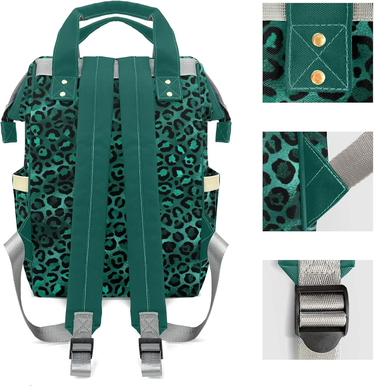 Diaper Bag Leopard Print Tote Bags Backpacks Personalized with text Mommy Present for Women Men Art Green