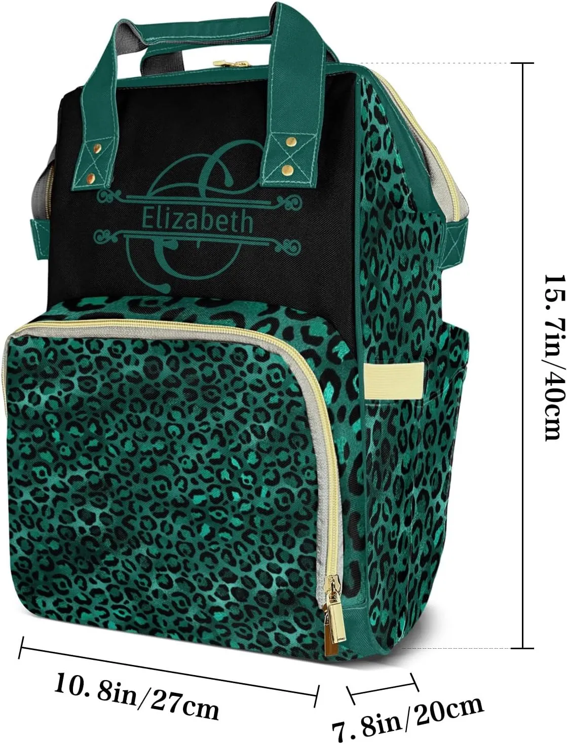 Diaper Bag Leopard Print Tote Bags Backpacks Personalized with text Mommy Present for Women Men Art Green