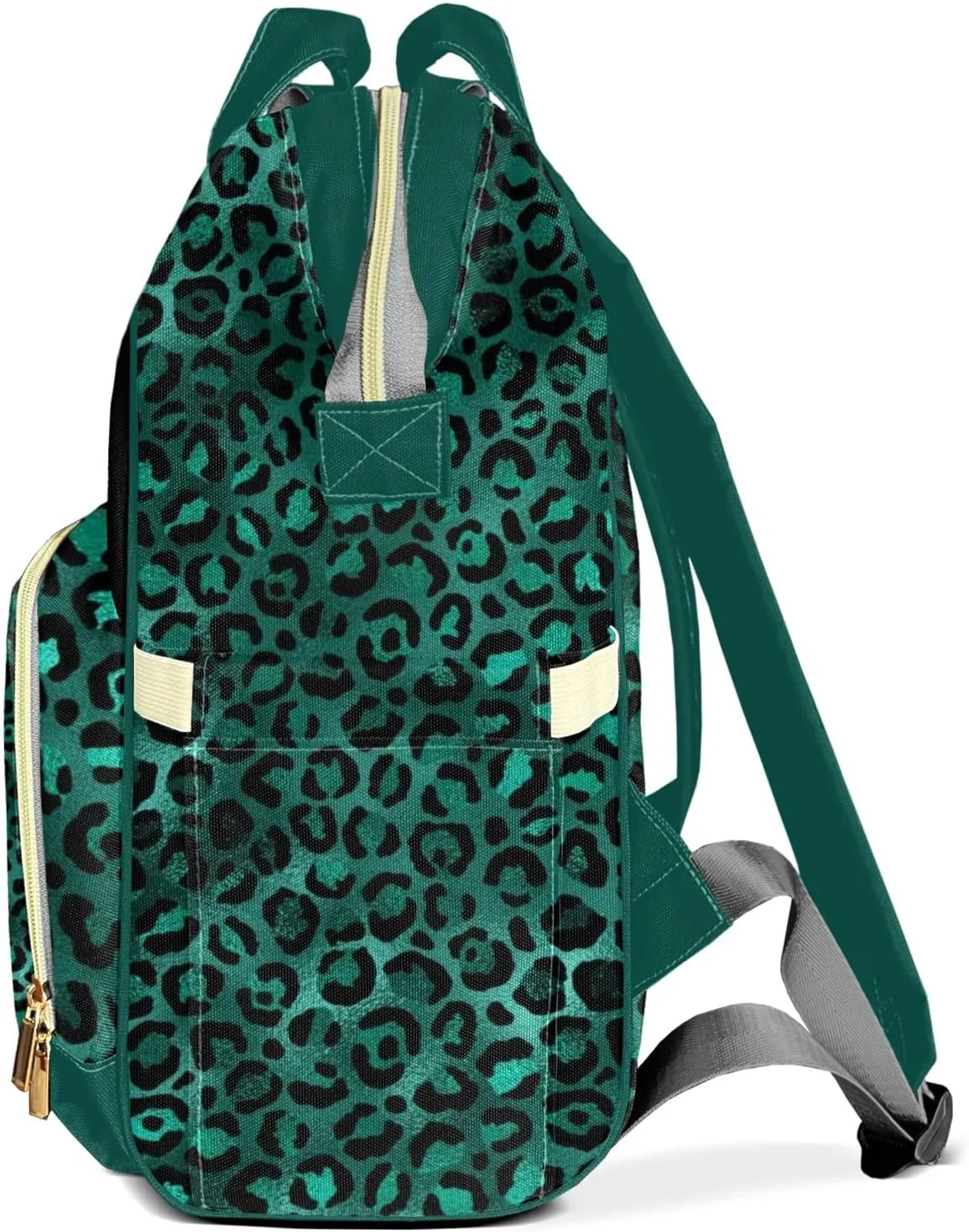 Diaper Bag Leopard Print Tote Bags Backpacks Personalized with text Mommy Present for Women Men Art Green