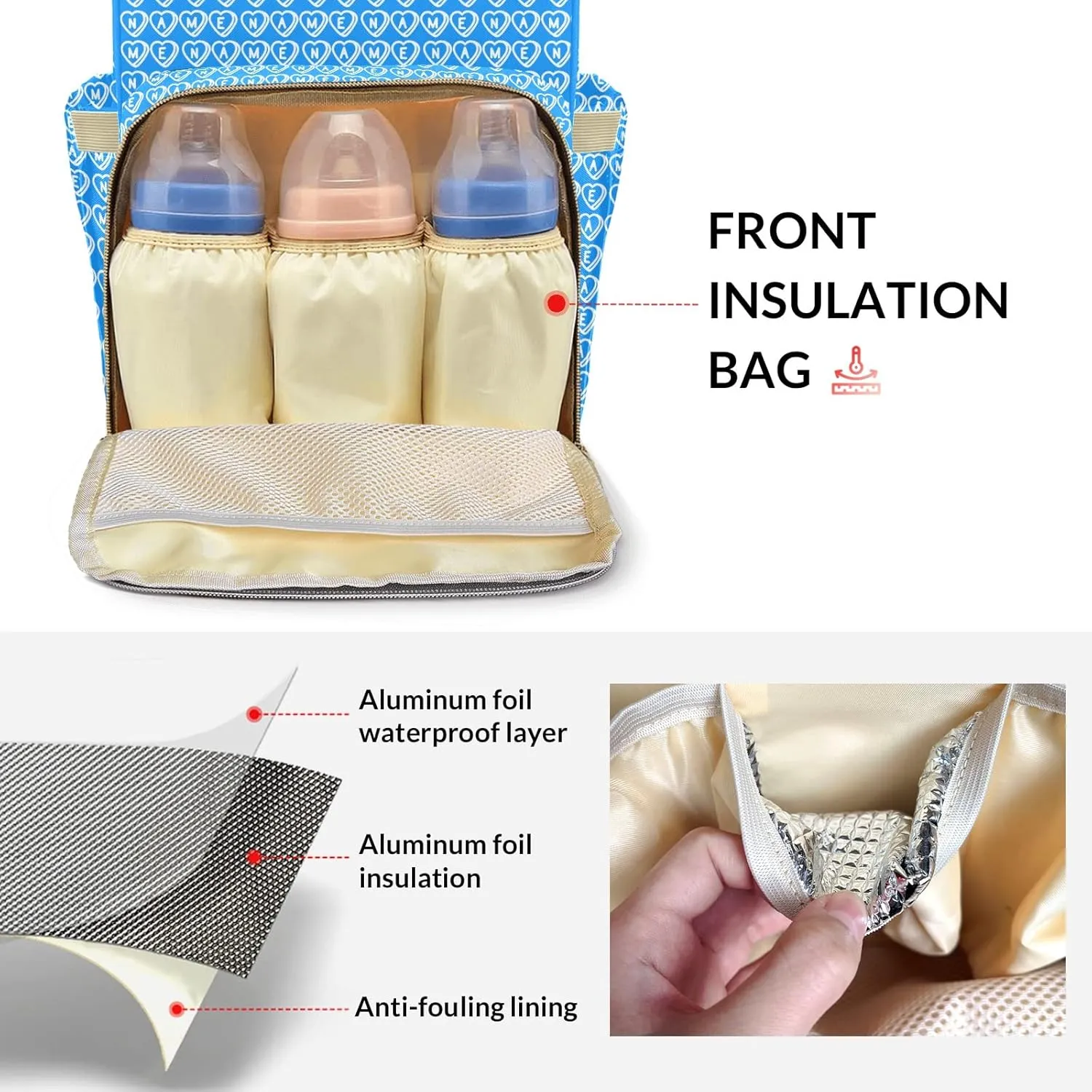 Diaper Bags Blue Tote Bags Backpack with Name Mommy Nursing Bags Gifts for Women Men