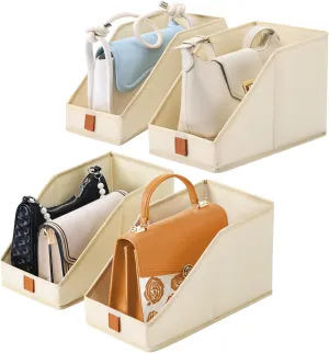 DIMJ Closet Organizers for Purses and Bag Storage, Small Storage Bins Foldable, Fabric Cube Baskets for Shelves, Wardrobe, Bedroom, Office - 4 Pack(Beige, 5.9 x 11.8 x 6.7 in)