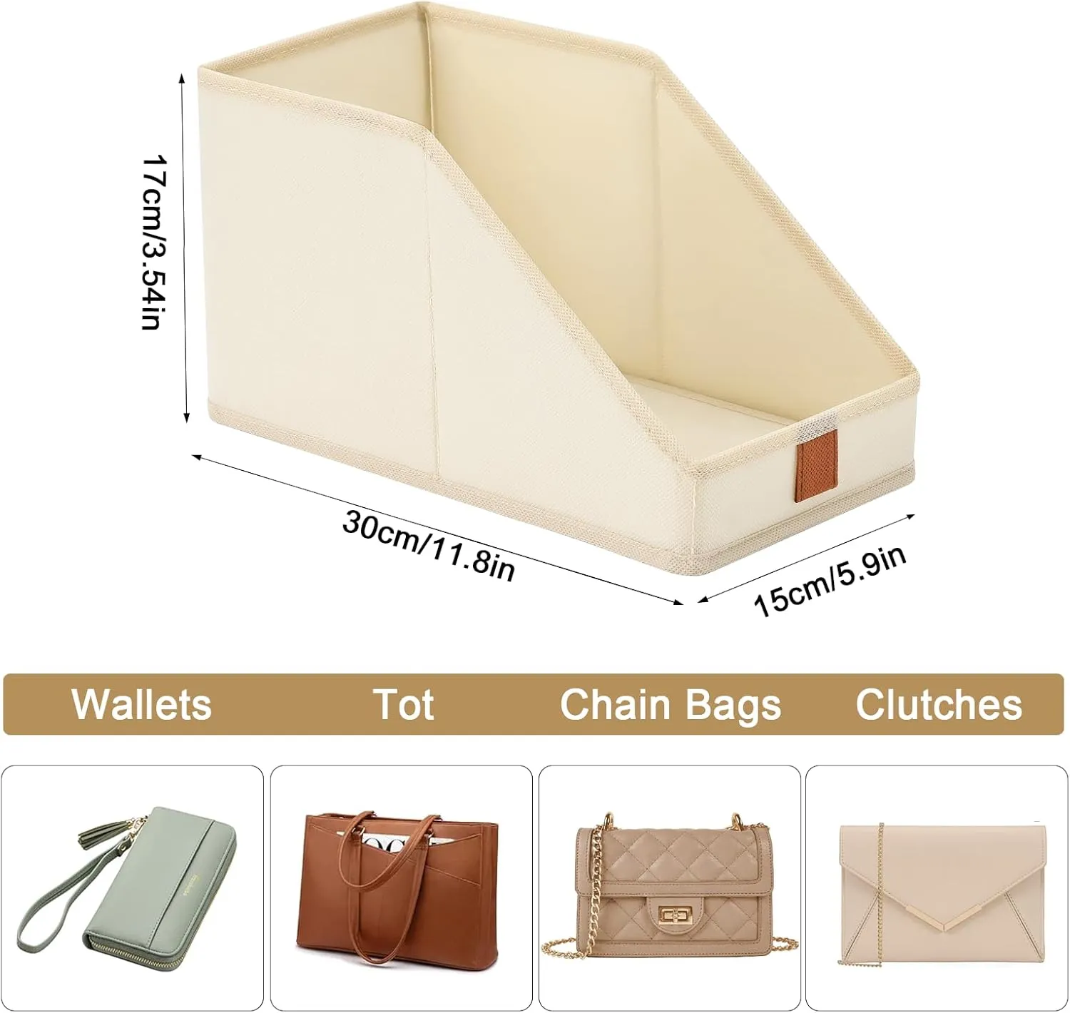 DIMJ Closet Organizers for Purses and Bag Storage, Small Storage Bins Foldable, Fabric Cube Baskets for Shelves, Wardrobe, Bedroom, Office - 4 Pack(Beige, 5.9 x 11.8 x 6.7 in)