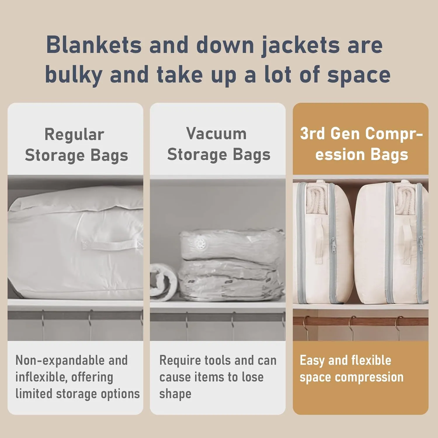 DIMJ Compression Storage Bags 8 Pack - Blanket Storage Bags with Window Zipper, Ultra Space Saving Self Compression Organizer for Puffer Jacket, Bedding, Lightweight Comforter Duvet, Sweater, Sheet