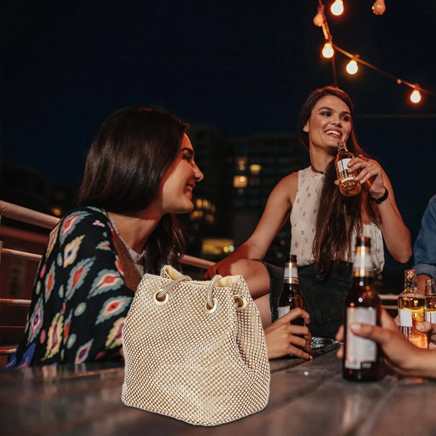 Dinner Party Bag Female Banquet Bag Dress Cheongsam Hold Bags Single Shoulder Crossbody Bags Diamond (Gold, One Size)