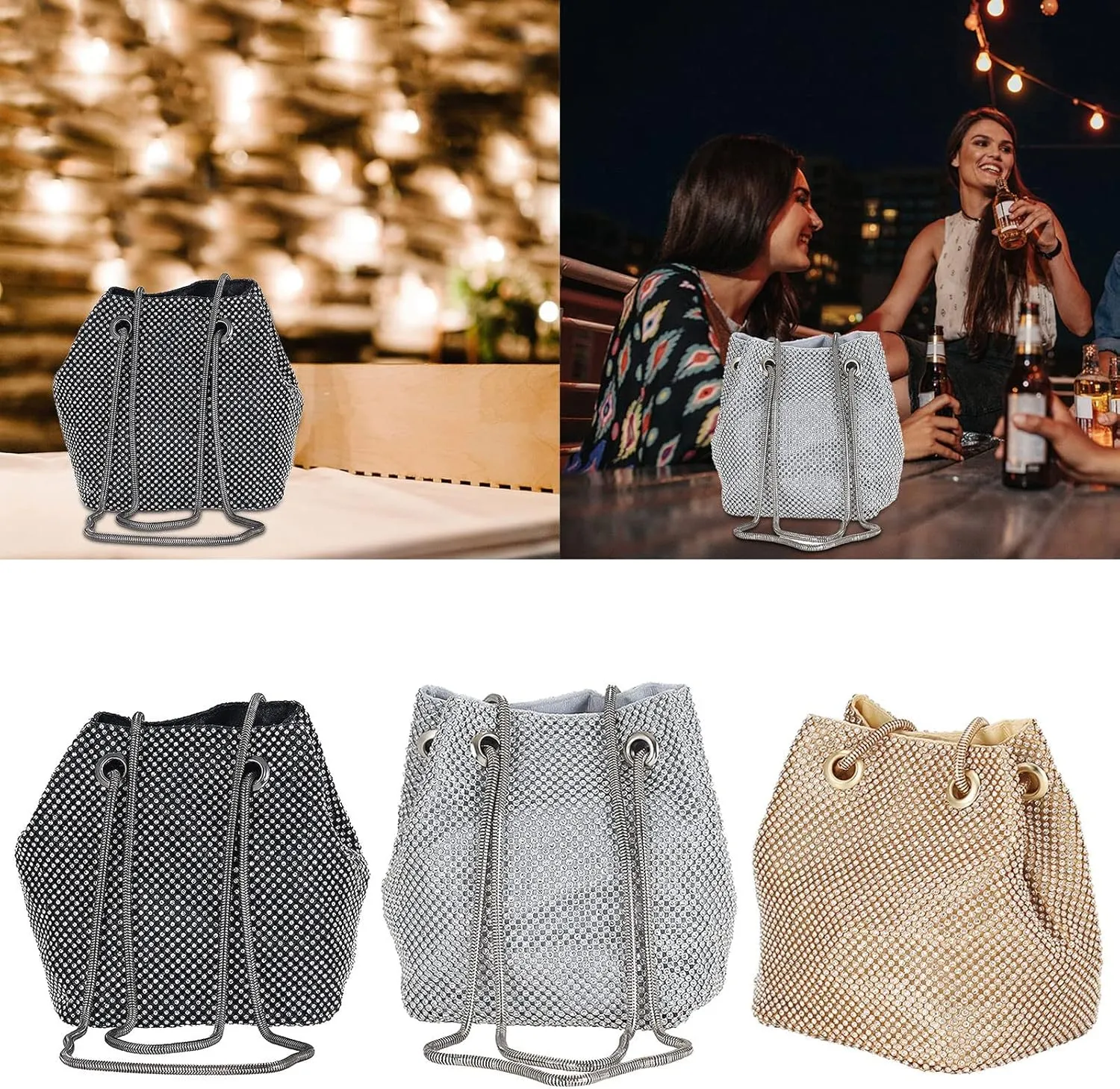 Dinner Party Bag Female Banquet Bag Dress Cheongsam Hold Bags Single Shoulder Crossbody Bags Diamond (Gold, One Size)