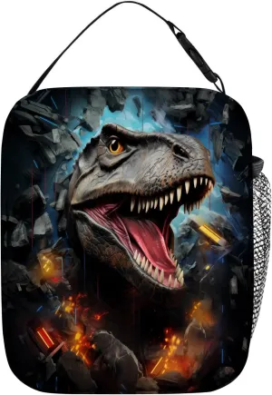 Dinosaur Lunch Box for Boys Men, Funny Dinosaur Broken The Game Wall Lunch Bag, Kids Dino Insulated Lunchbox, Leakproof Portable Cooler Handbags Food Meal Tote for School, Work, Picnic