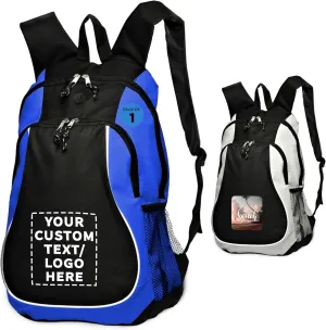 DISCOUNT PROMOS Custom Large Sports Backpacks Set of 1, Personalized Text, Logo, Picture - Bring Everywhere You Go, Perfect for Travellers and Great for Everyday Use - Blue