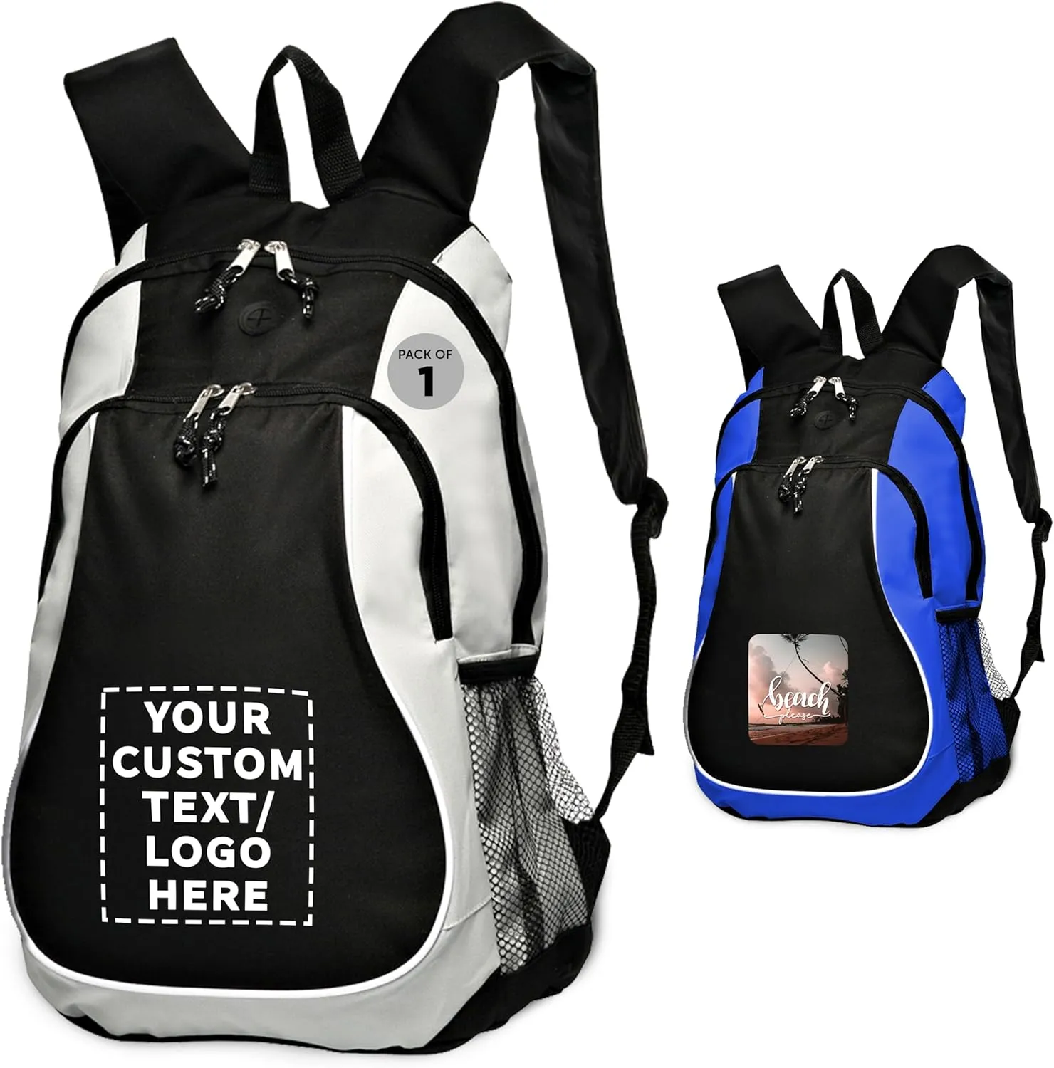 DISCOUNT PROMOS Custom Large Sports Backpacks Set of 1, Personalized Text, Logo, Picture - Bring Everywhere You Go, Perfect for Travellers and Great for Everyday Use - Grey