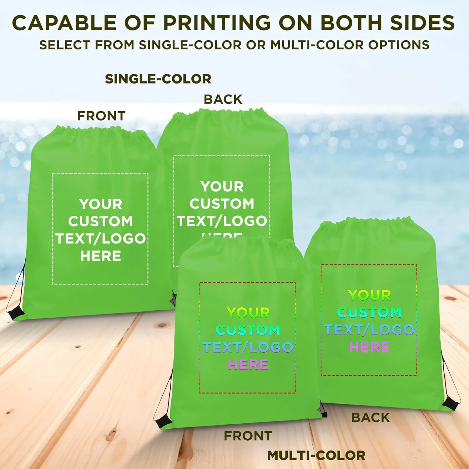 DISCOUNT PROMOS Custom Non-Woven Drawstring Backpacks Set of 10, Personalized Bulk Pack - Bring Everywhere You Go, Great for Travelling, Gym and for Everyday Use - Lime Green