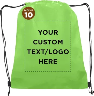 DISCOUNT PROMOS Custom Non-Woven Drawstring Backpacks Set of 10, Personalized Bulk Pack - Bring Everywhere You Go, Great for Travelling, Gym and for Everyday Use - Lime Green