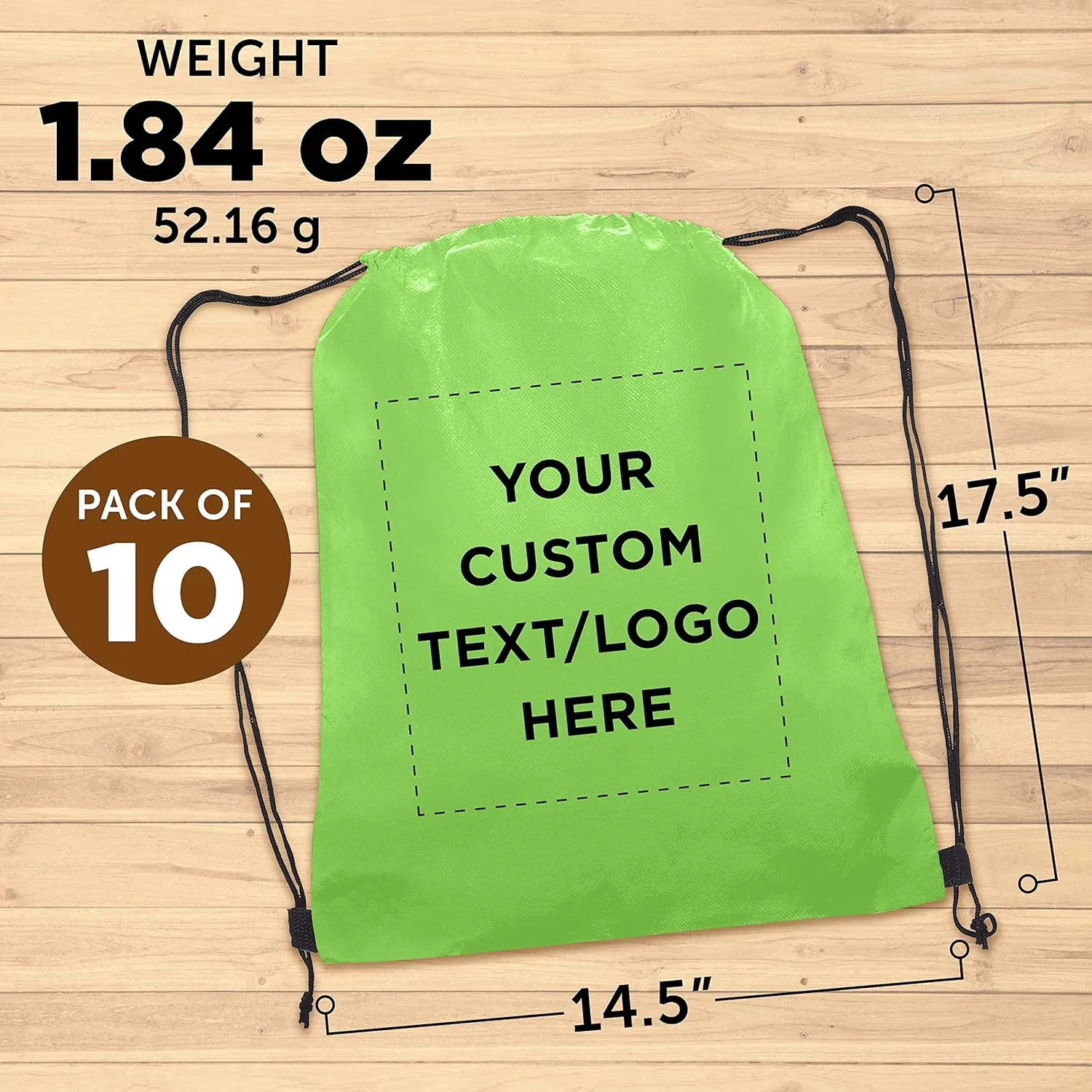DISCOUNT PROMOS Custom Non-Woven Drawstring Backpacks Set of 10, Personalized Bulk Pack - Bring Everywhere You Go, Great for Travelling, Gym and for Everyday Use - Lime Green