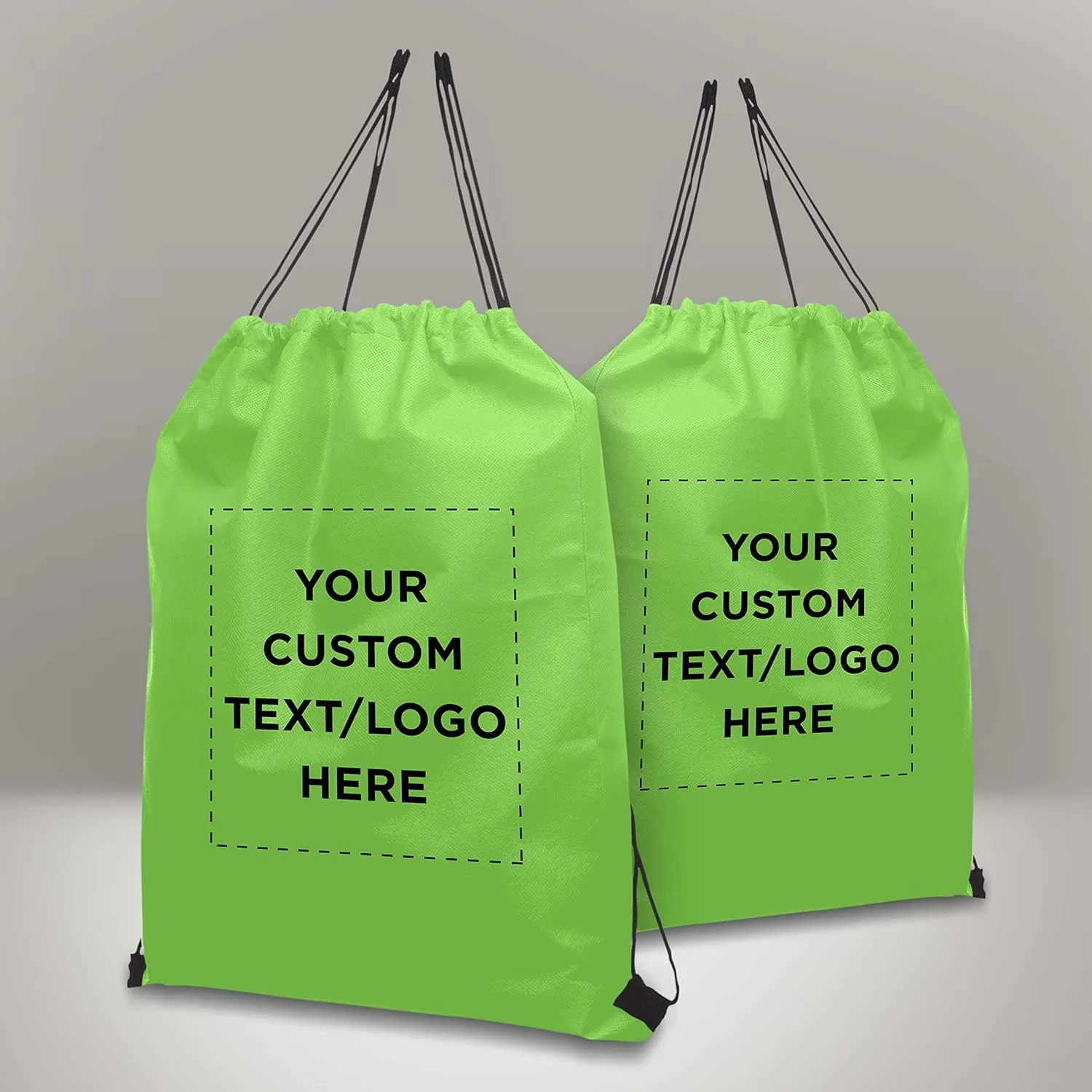 DISCOUNT PROMOS Custom Non-Woven Drawstring Backpacks Set of 10, Personalized Bulk Pack - Bring Everywhere You Go, Great for Travelling, Gym and for Everyday Use - Lime Green