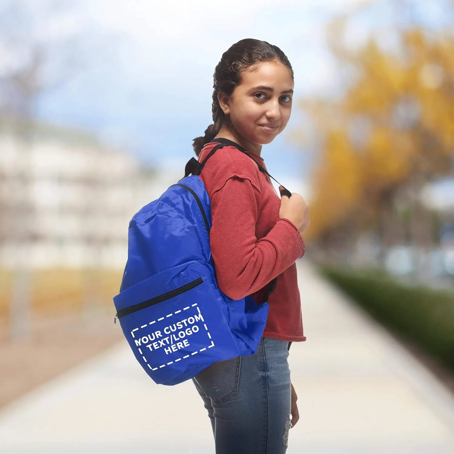 DISCOUNT PROMOS Custom Simple Functional Backpacks Set of 6, Personalized Bulk Pack - Water Resistant, Lightweight - Blue