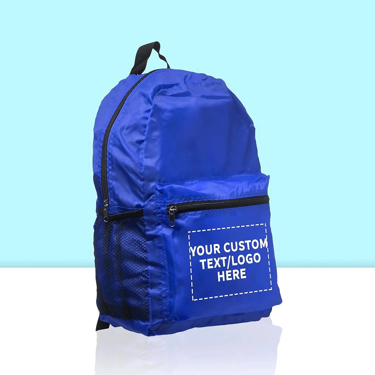 DISCOUNT PROMOS Custom Simple Functional Backpacks Set of 6, Personalized Bulk Pack - Water Resistant, Lightweight - Blue
