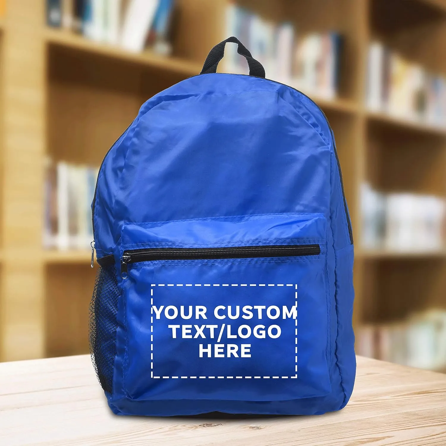 DISCOUNT PROMOS Custom Simple Functional Backpacks Set of 6, Personalized Bulk Pack - Water Resistant, Lightweight - Blue
