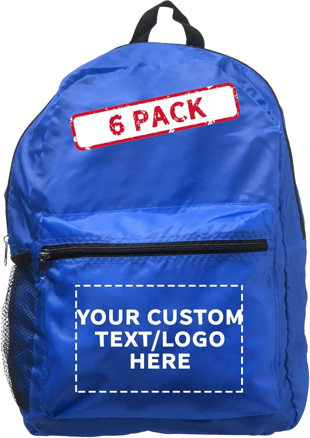 DISCOUNT PROMOS Custom Simple Functional Backpacks Set of 6, Personalized Bulk Pack - Water Resistant, Lightweight - Blue