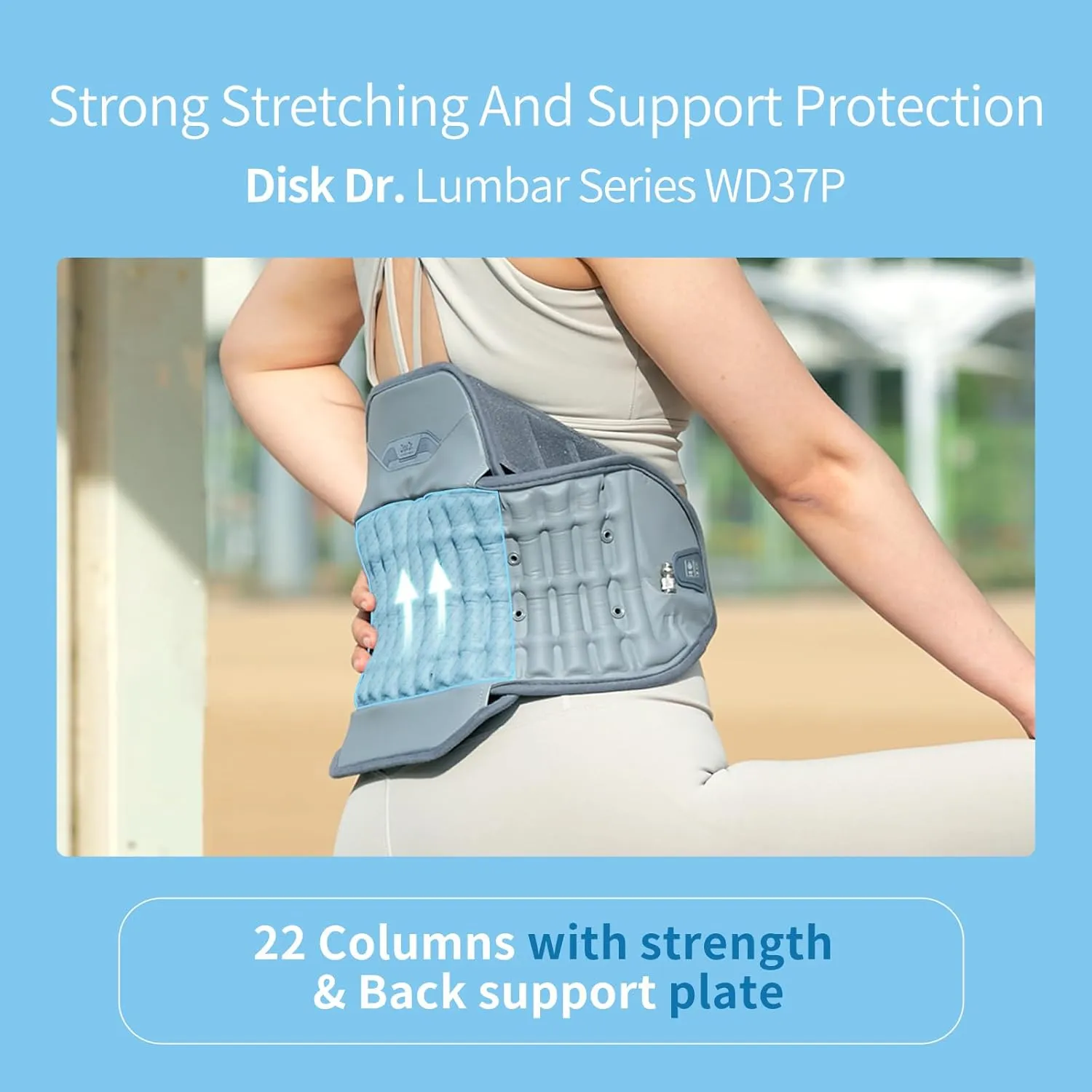 Disk Dr. Decompression Back Belt WD37P, Back Support Brace W. Air Column Traction 3.0 & Removable Back Support Plate, Decompression Back Stretcher For Lower Back Pain, Home/Work/Sport/Travel/Medical(2XL)