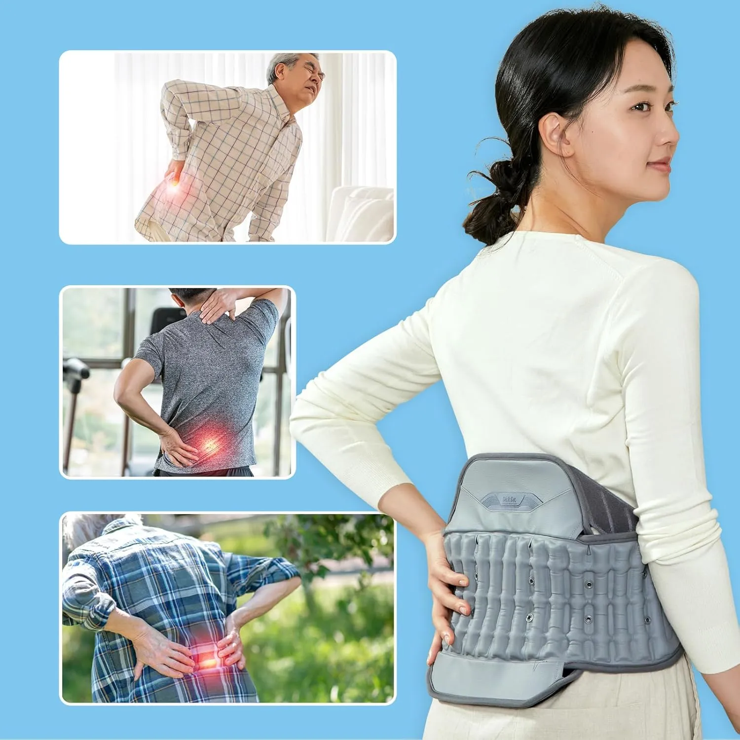 Disk Dr. Decompression Back Belt WD37P, Back Support Brace W. Air Column Traction 3.0 & Removable Back Support Plate, Decompression Back Stretcher For Lower Back Pain, Home/Work/Sport/Travel/Medical(2XL)