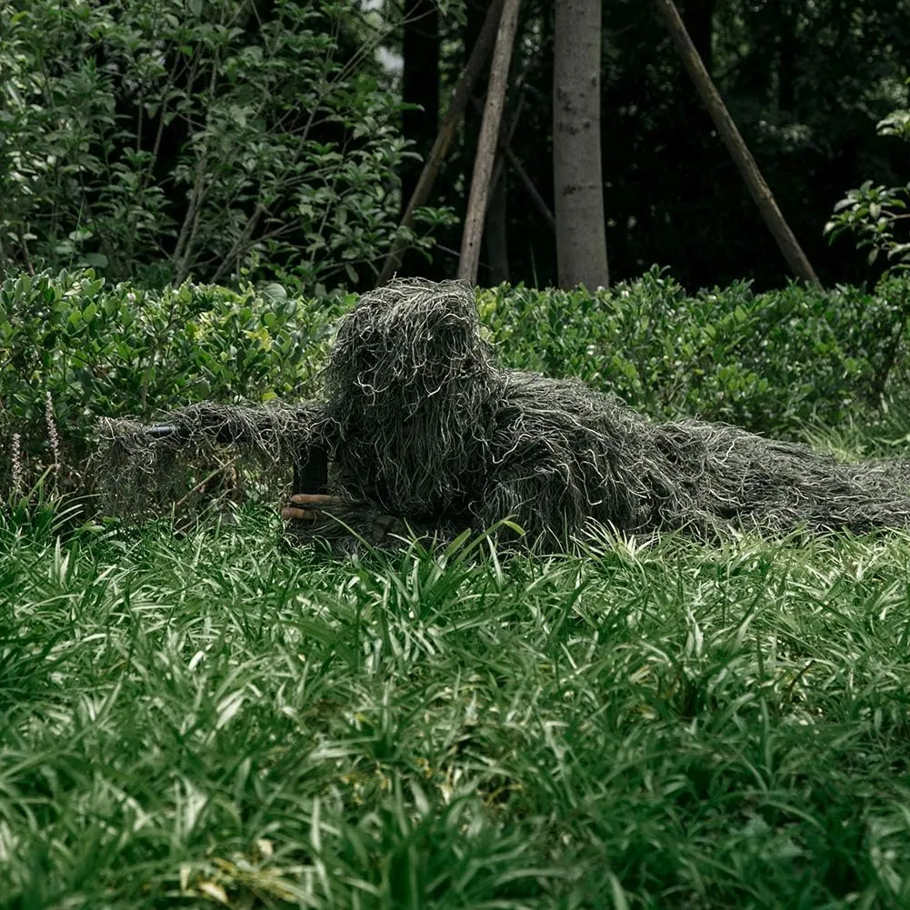 DoCred 5 in 1 Ghillie Suit, 3D Camouflage Hunting Apparel w/Jacket, Pants, Hood, Carry Bag for Adults/Youth, S/M/L/XL/XXL