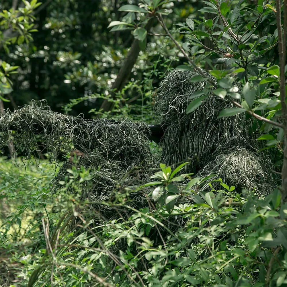 DoCred 5 in 1 Ghillie Suit, 3D Camouflage Hunting Apparel w/Jacket, Pants, Hood, Carry Bag for Adults/Youth, S/M/L/XL/XXL