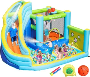 Doctor Dolphin Inflatable Water Slide, Water Bounce House for Kids, Waterslide Bounce House for Backyard, Blow Up Bouncy House for Outdoor Wet and Dry(450W Blower Included)