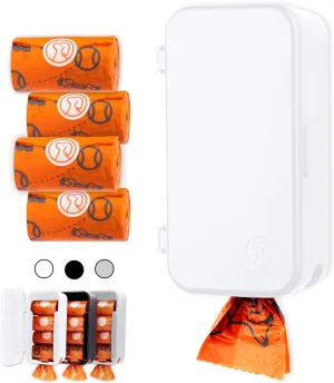 Dog Poop Bag Dispenser - Outdoor or Indoor Pet Waste Bag Dispenser Station - Stick-On or Screw-On Wall Mount - Poop Bags Storage Outdoor Container - Includes 4 Doggie Bag Rolls (White)
