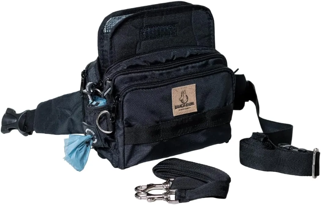 Dog Training Fanny Pack/Treat Bag with Removable Insulated Sleeve and Multiple Compartments, Color Black (Aquamarine)