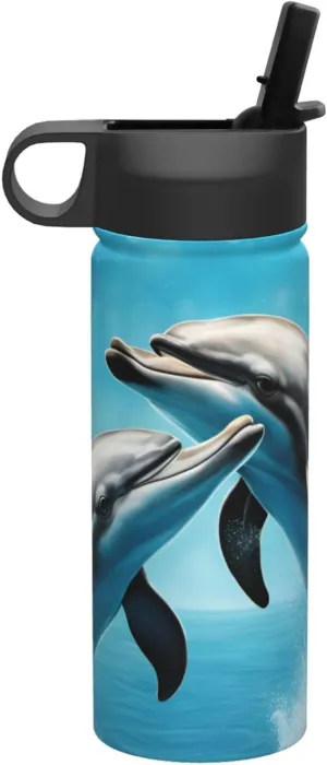 Dolphins in Love Print Flask Stainless Steel Water Bottle with Straw 18OZ FOR Outdoor Gym Commute