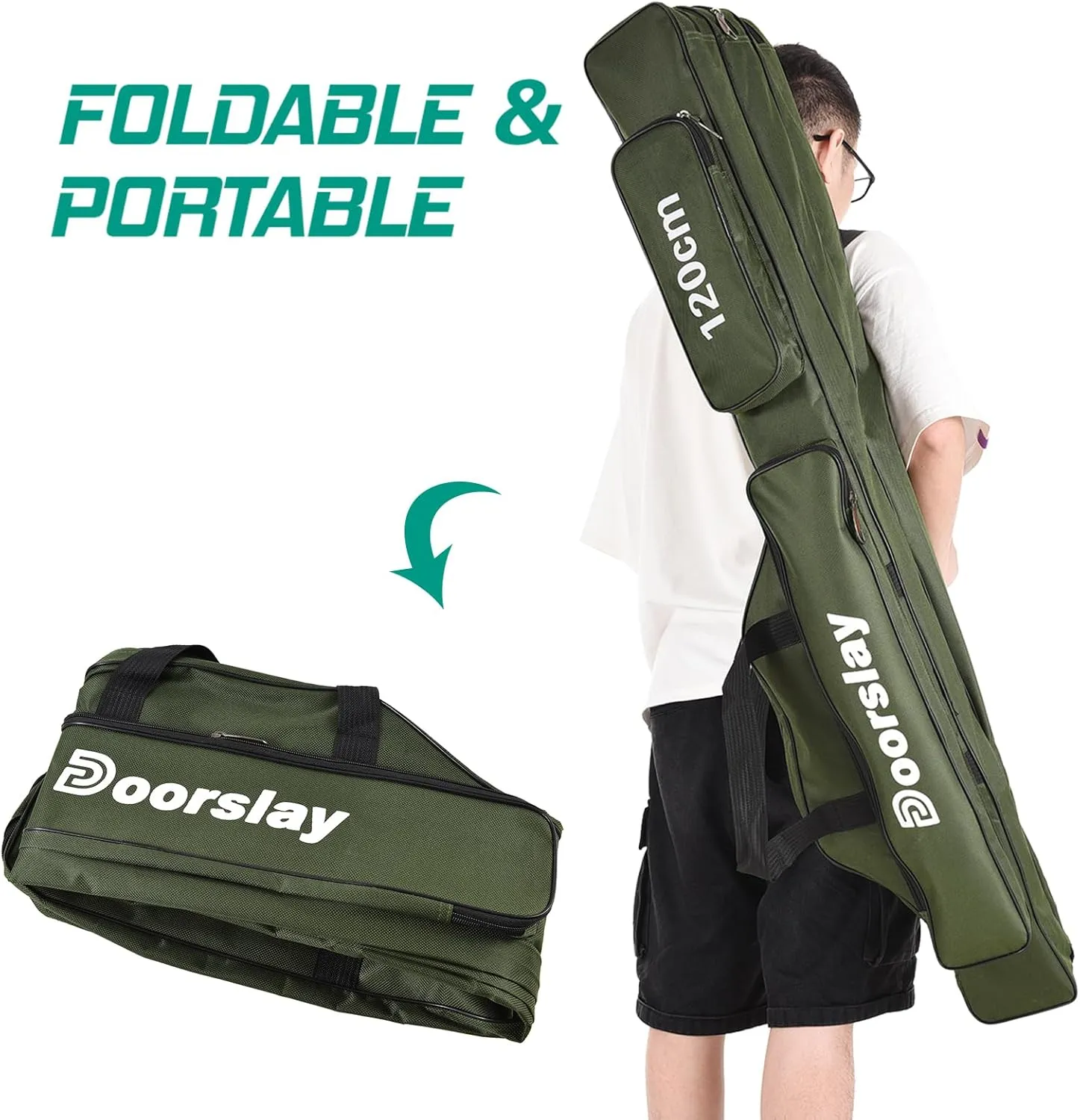 doorslay Fishing Rod Case Three Layers Fishing Rod Bag Oxford Portable Folding Fishing Pole Bag Outdoor Waterproof Tackle Storage Travel Bags Carry Organizer for Fishing Camping Hiking