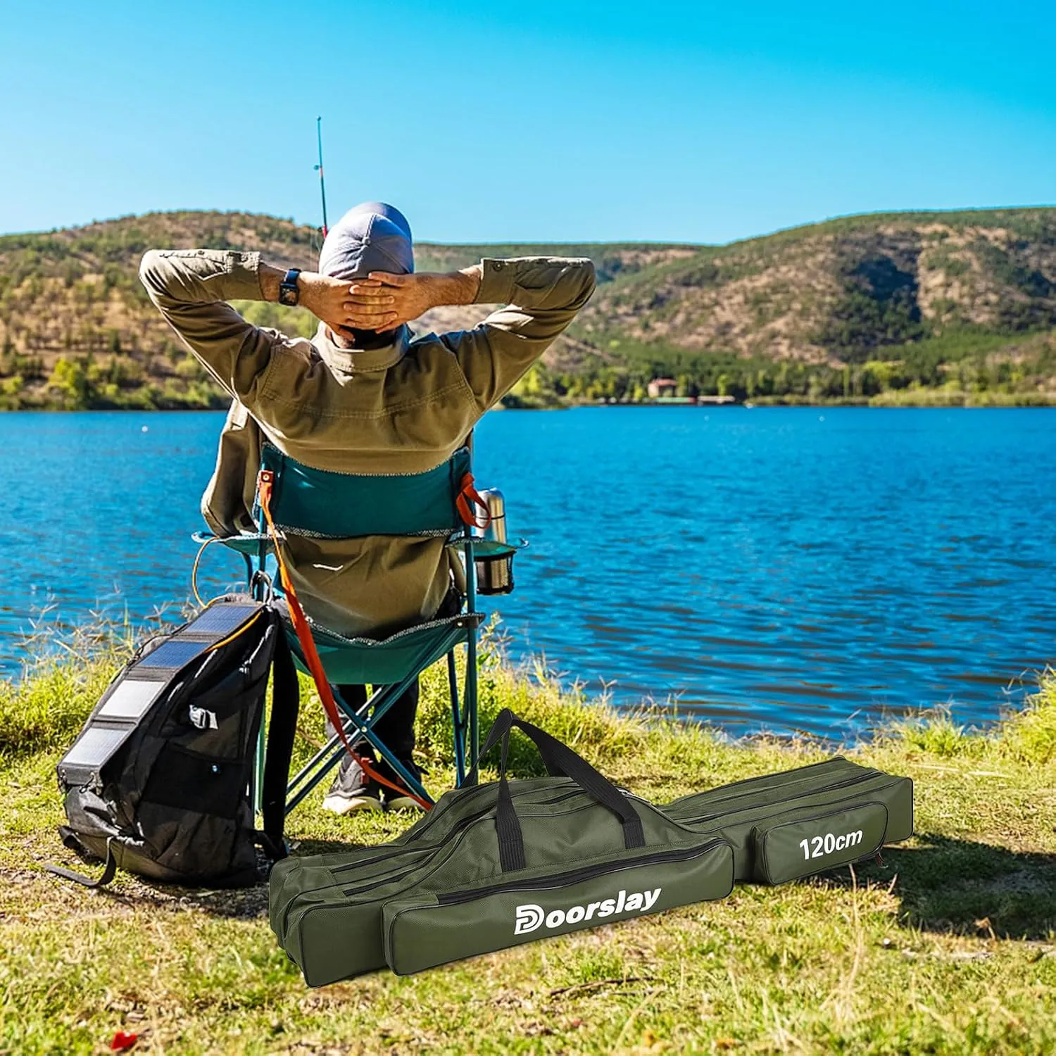 doorslay Fishing Rod Case Three Layers Fishing Rod Bag Oxford Portable Folding Fishing Pole Bag Outdoor Waterproof Tackle Storage Travel Bags Carry Organizer for Fishing Camping Hiking