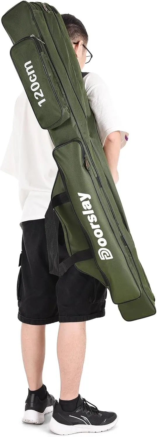 doorslay Fishing Rod Case Three Layers Fishing Rod Bag Oxford Portable Folding Fishing Pole Bag Outdoor Waterproof Tackle Storage Travel Bags Carry Organizer for Fishing Camping Hiking