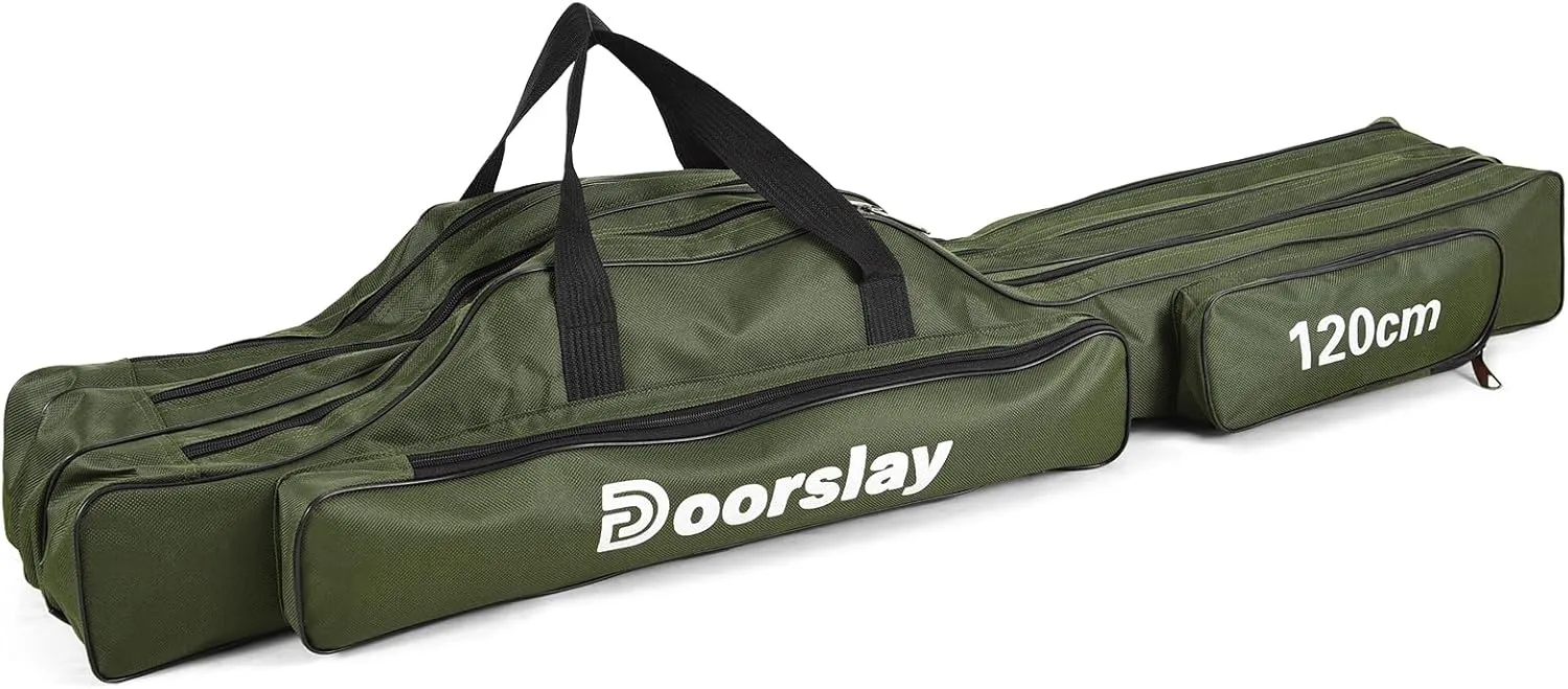 doorslay Fishing Rod Case Three Layers Fishing Rod Bag Oxford Portable Folding Fishing Pole Bag Outdoor Waterproof Tackle Storage Travel Bags Carry Organizer for Fishing Camping Hiking