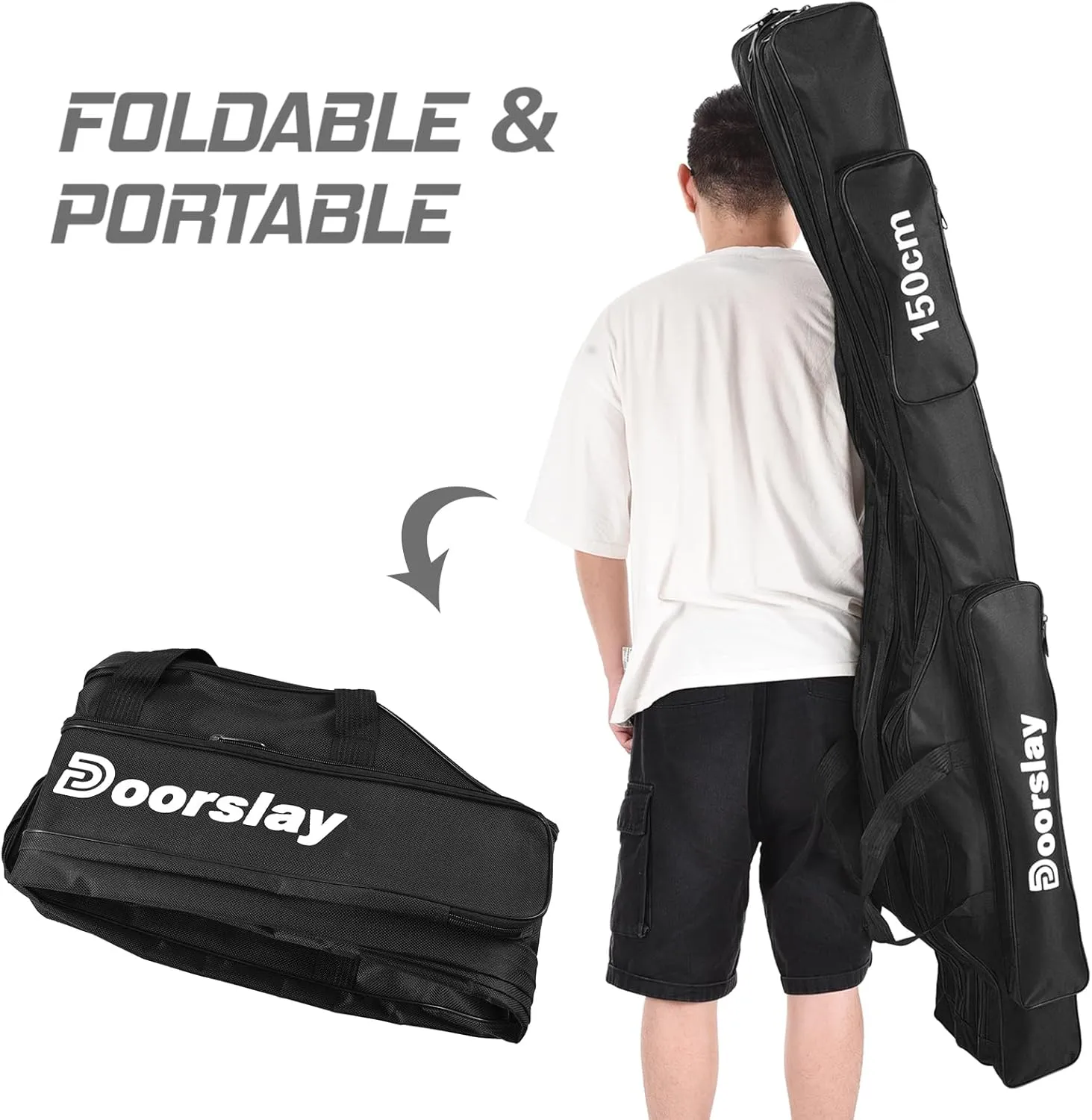doorslay Fishing Rod Case Three Layers Fishing Rod Bag Oxford Portable Folding Fishing Pole Bag Outdoor Waterproof Tackle Storage Travel Bags Carry Organizer for Fishing Camping Hiking