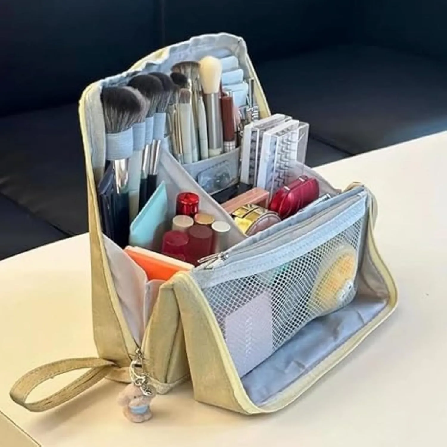 Doresty Makeup Bag, Doresty Multi-purpose Large Capacity Oxford Cloth Standing Makeup Bag, Makeup Bags with Compartments and Handle, Portable Travel Makeup Organizer (Violet)