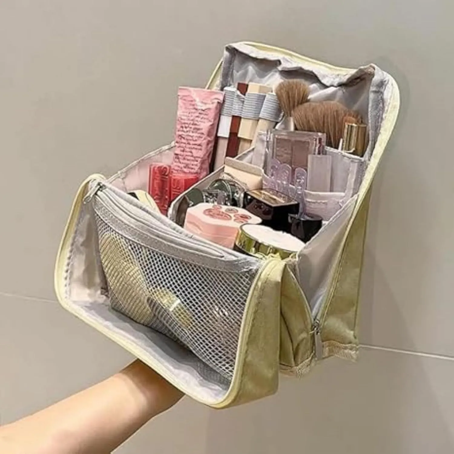 Doresty Makeup Bag, Doresty Multi-purpose Large Capacity Oxford Cloth Standing Makeup Bag, Makeup Bags with Compartments and Handle, Portable Travel Makeup Organizer (Violet)