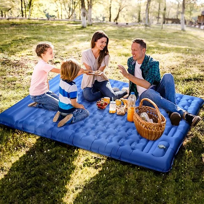 Double Camping Sleeping Mattress, Ultralight Hiking Sleeping Mat with Pillow Built-in Foot Pump Inflatable Air Pads for Outdoor Activities