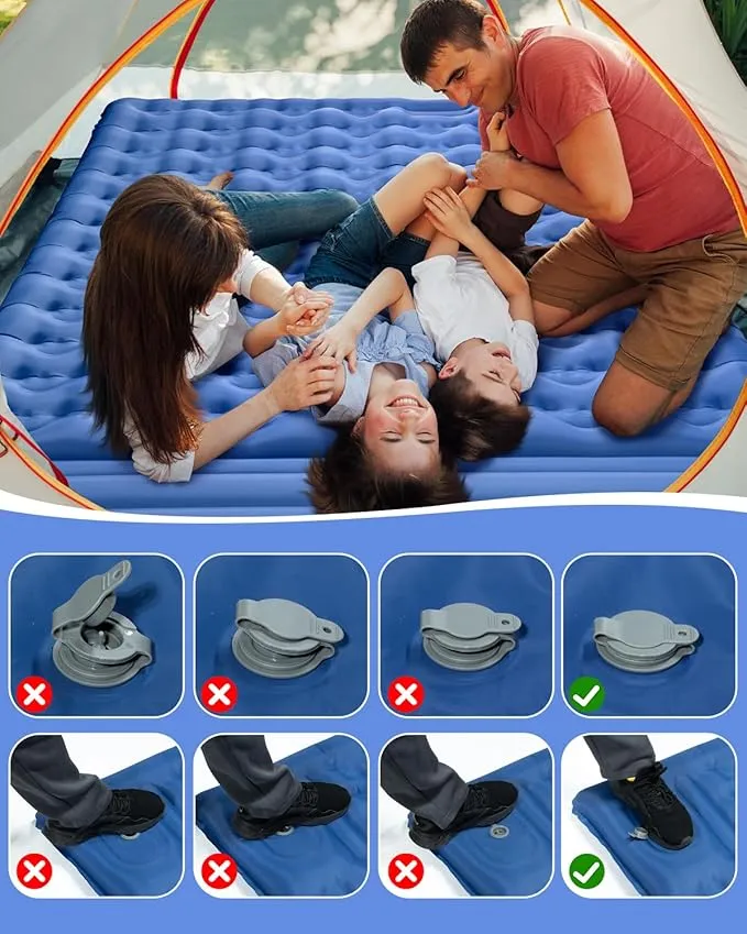 Double Camping Sleeping Mattress, Ultralight Hiking Sleeping Mat with Pillow Built-in Foot Pump Inflatable Air Pads for Outdoor Activities
