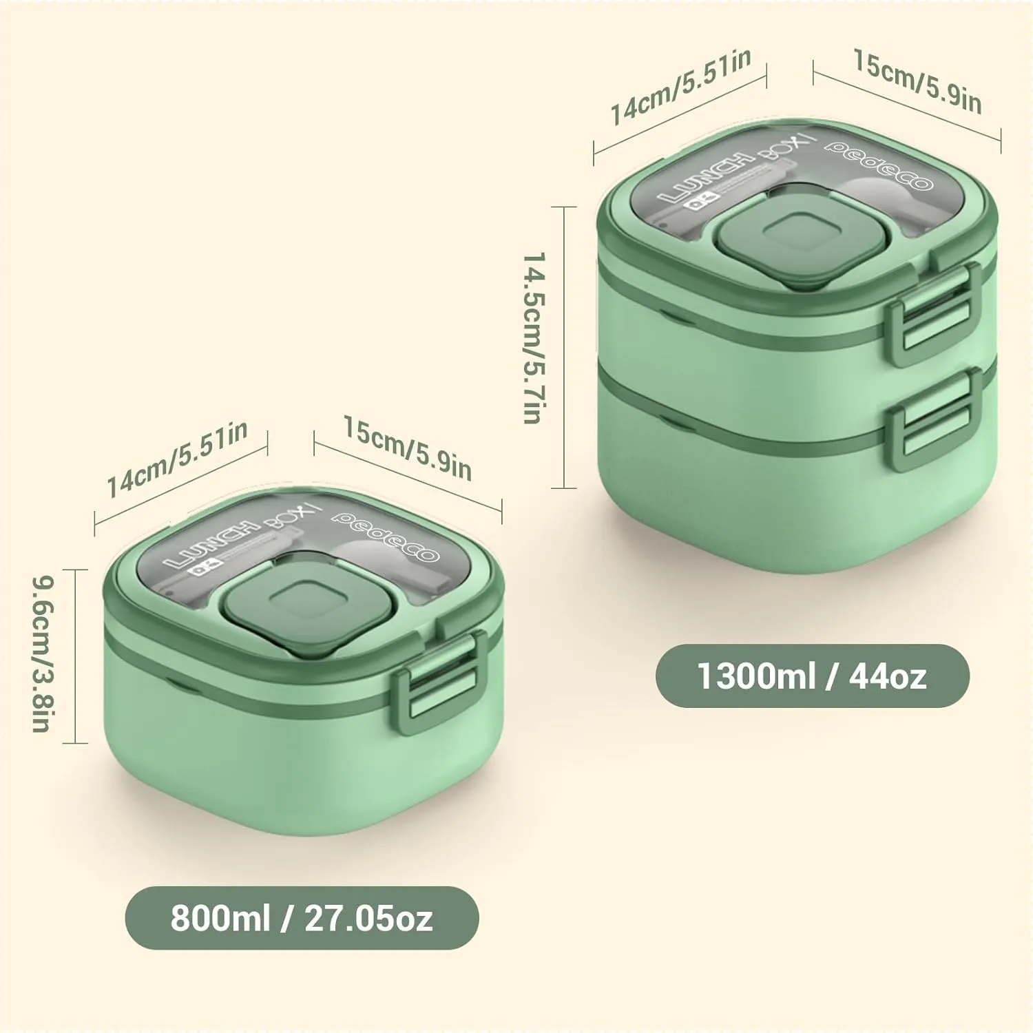 Double Layer Kid Bento Box,removable lunch box and stainless steel compartments,Leak-Proof,Bento Box With Portable and Cutlery,BPA-Free,Dishwasher Safe,Green