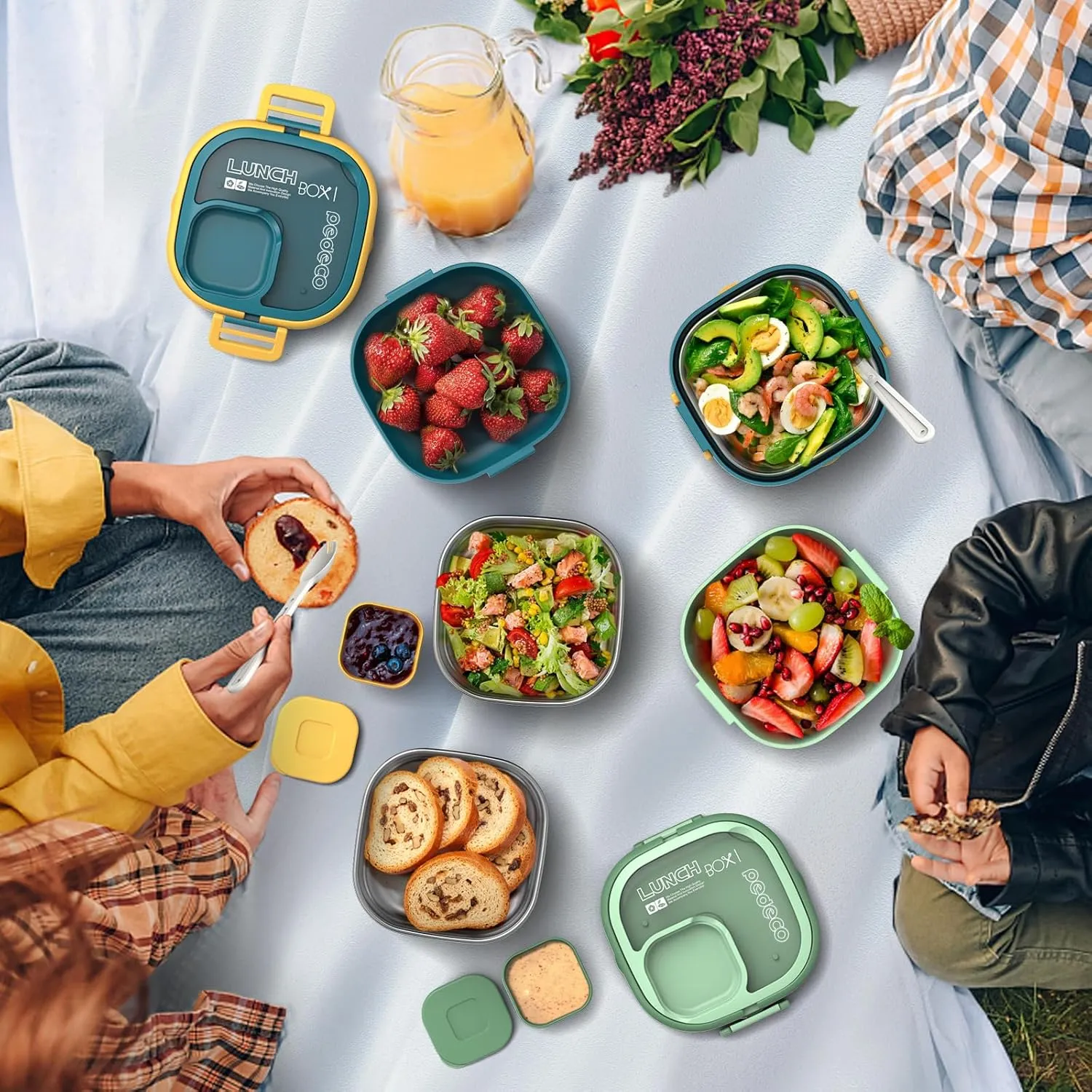 Double Layer Kid Bento Box,removable lunch box and stainless steel compartments,Leak-Proof,Bento Box With Portable and Cutlery,BPA-Free,Dishwasher Safe,Green