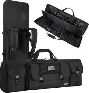 Double Rifle Backpack Tactical for 28” Rifles Case, Soft Short Rifle Case with 3 Magazine Holders and Molle System, Padded Rifle Backpack for Hunting and Shooting