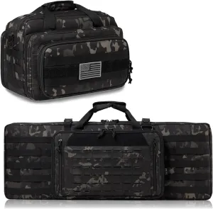 Double Rifle Bag 32" (Black Camo)   Range Bag Medium for 2~4 Pistol (Black Camo), Lockable Zipper, Durable Material, Compact Design